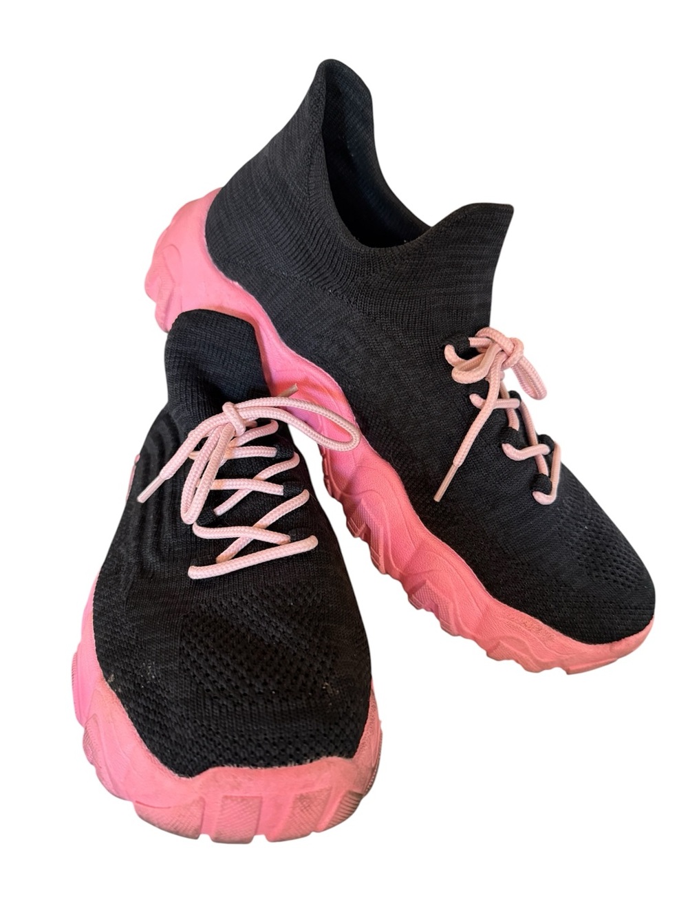 Black Knit Slip-On Sneakers with Pink Sole and Laces Women’s Size 11